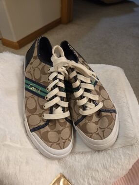 Coach Black Patent Leather Sneakers with Gold Trim